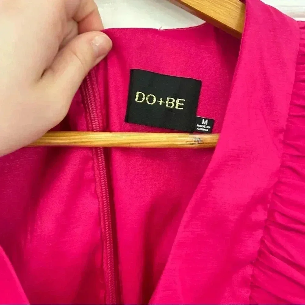 Do + Be • Hot Pink Mini Fitted Cocktail V Neck Ruffle Party Dress Sz M - Picture 3 of 10